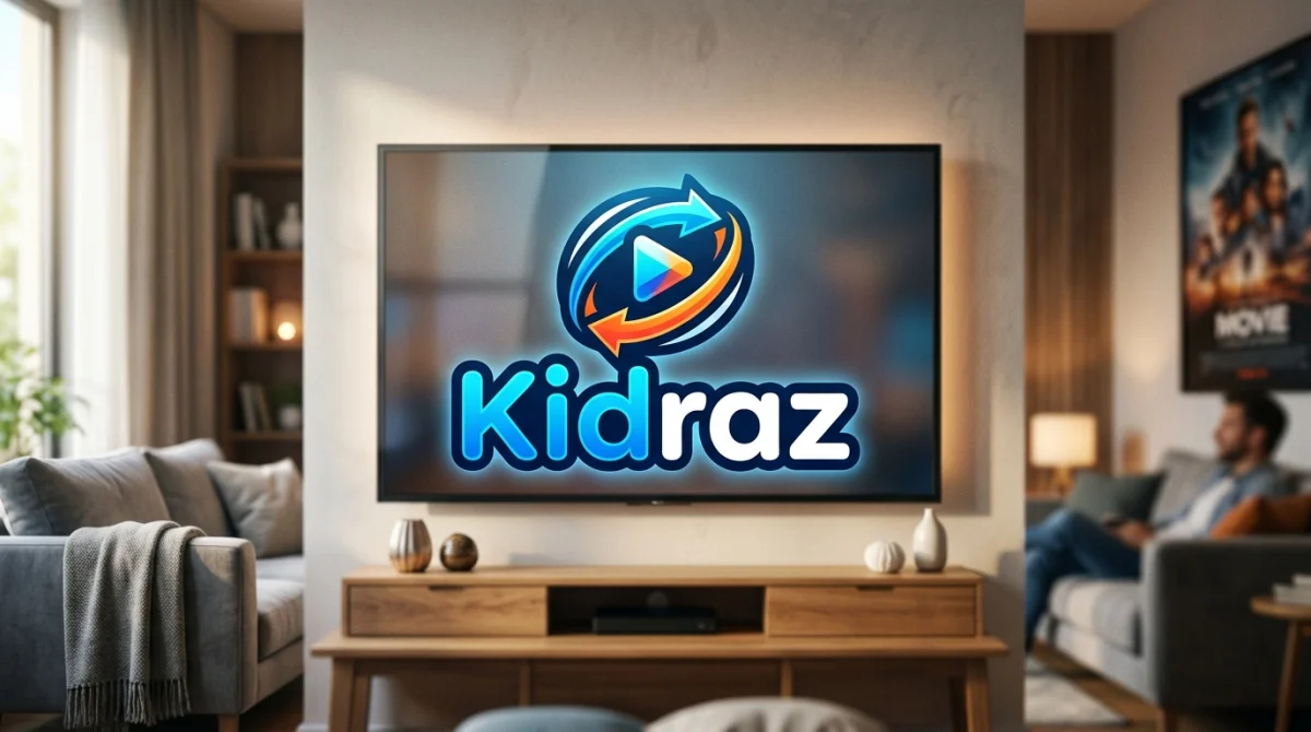 Logo Kidraz stylisé, plateforme de streaming moderne, ambiance cinéma accueillante.