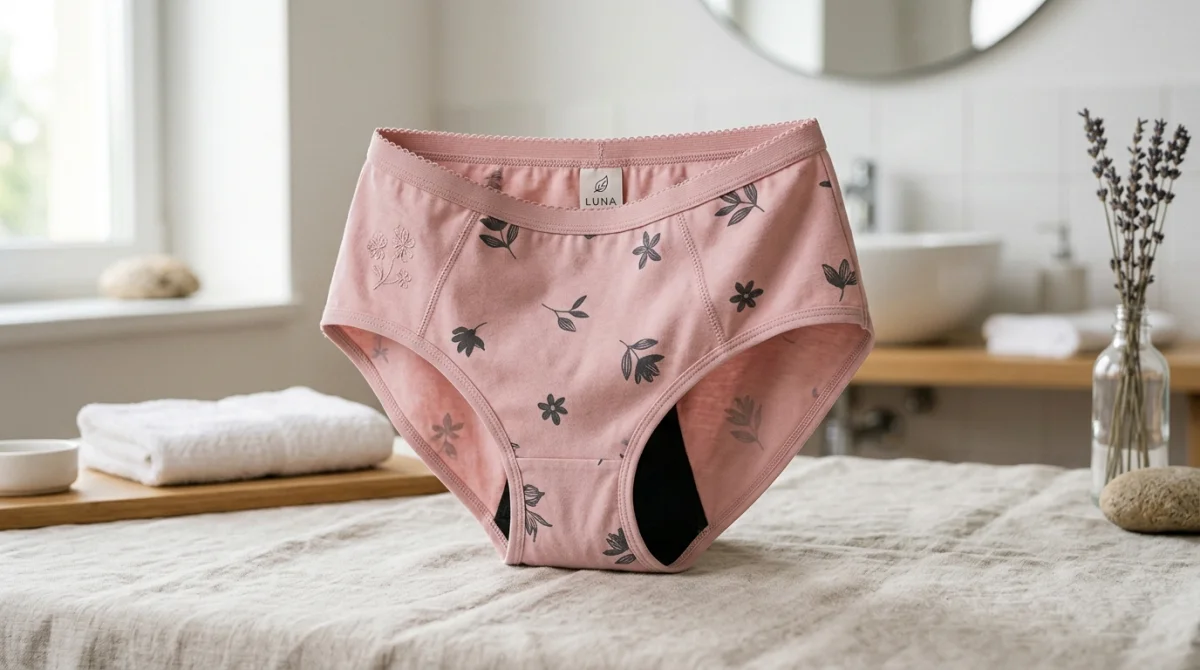 Culotte menstruelle Octipa confortable et élégante, mise en avant sur fond flou.